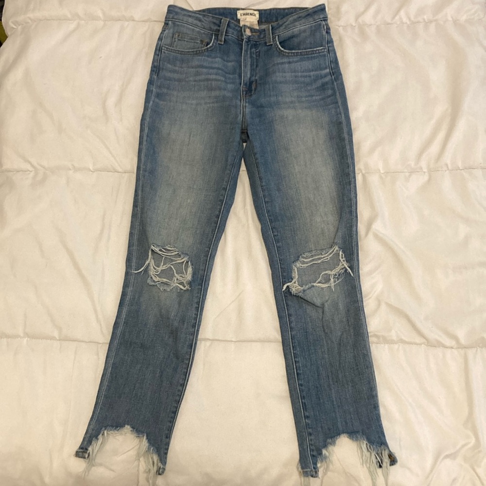 L'AGENCE Jeans women’s High Line High Rise Skinny Classic Fade Destruct Size 26